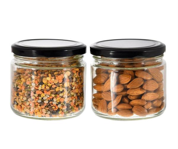 Machak Clear Glass Round Glass Jar, 350 Ml (Pack Of 2) JioMart