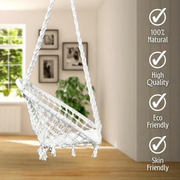Swingzy White Premium Cotton DShape Hammock Swing for Adults 64 x 61