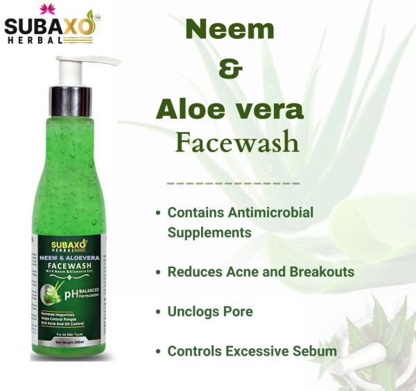 SUBAXO Neem Aloe vera Face Wash For Skin Brightening Reduces Acne
