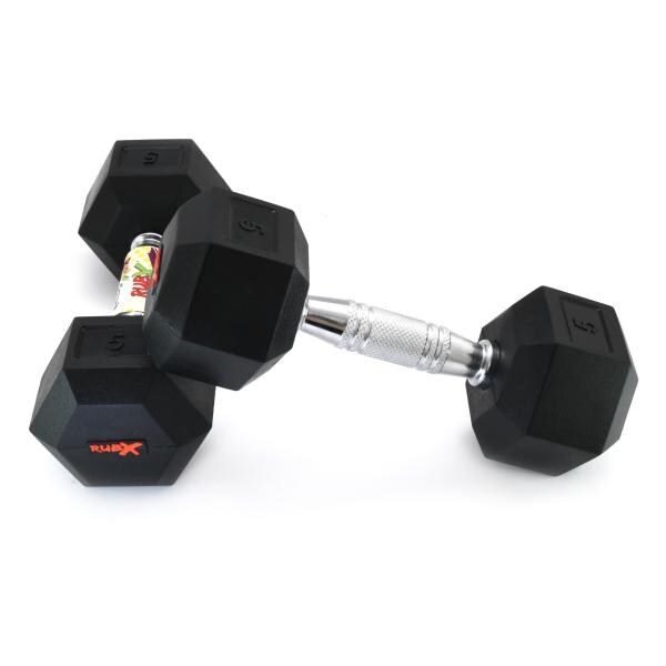 RUBX Rubber Coated Professional Exercise Hex Dumbbells 5 Kg (Pack Of Two) JioMart