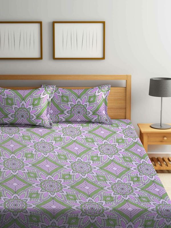 Bombay Dyeing 100 TC Cotton King Size Abstract Flat Bedsheet (Green
