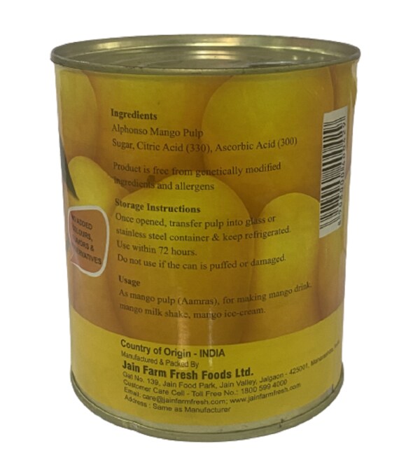 Jain Farm Fresh Sweetened Alphonso Mango Pulp 850g JioMart
