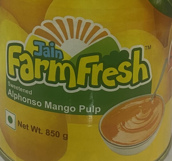 Jain Farm Fresh Sweetened Alphonso Mango Pulp 850g JioMart
