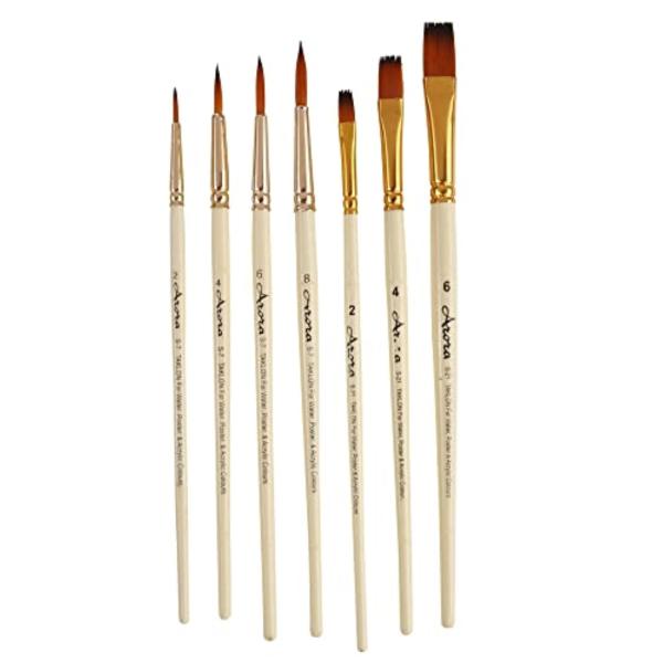 FRKB Round and Flat Mix Painting Brush Set of 7 Pieces for Watercolor