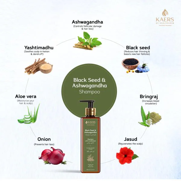 Kaers Kalonji Herbal Shampoo | Black Seed and Ashwagandha | Shampoo With  Conditioner | Paraben Free,