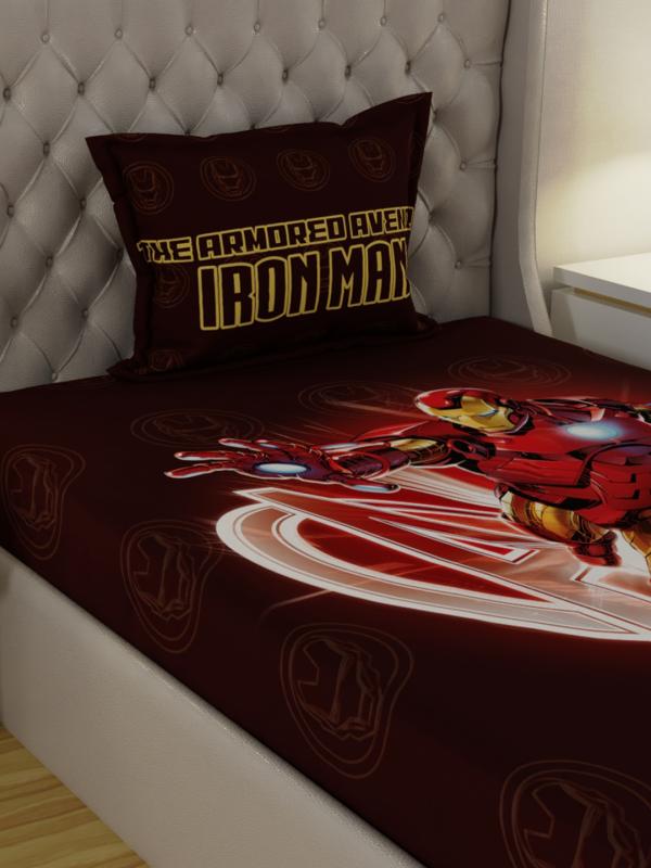 Marvel Avengers Ironman Cotton Single Bedsheet 60 x 90 inch with Pillow