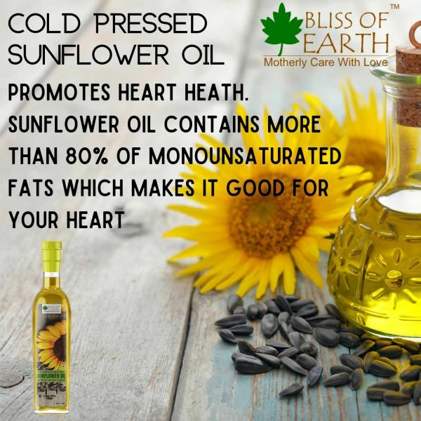 Bliss of Earth 1 ltr Certified Organic Sunflower Oil For Cooking, Cold