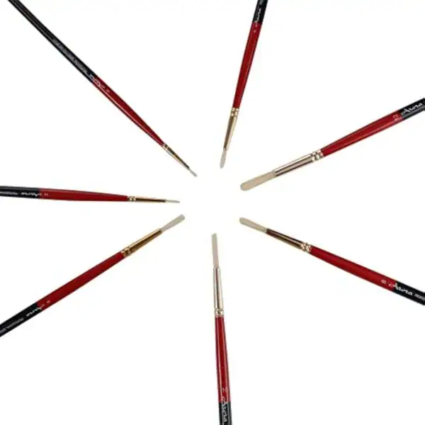 FRKB Natural Hog Hair Round Paintbrush Brush Set of 7 Piece for Oil