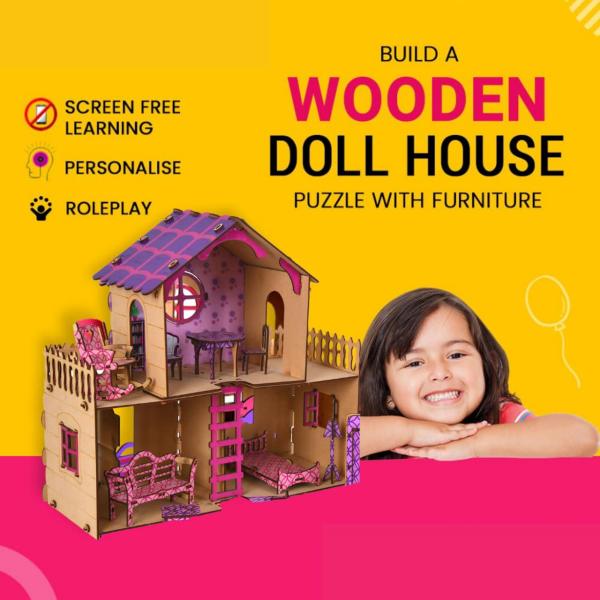 Eqiq Think Labs Multicolor Engineered Wood Doll House for Girls JioMart
