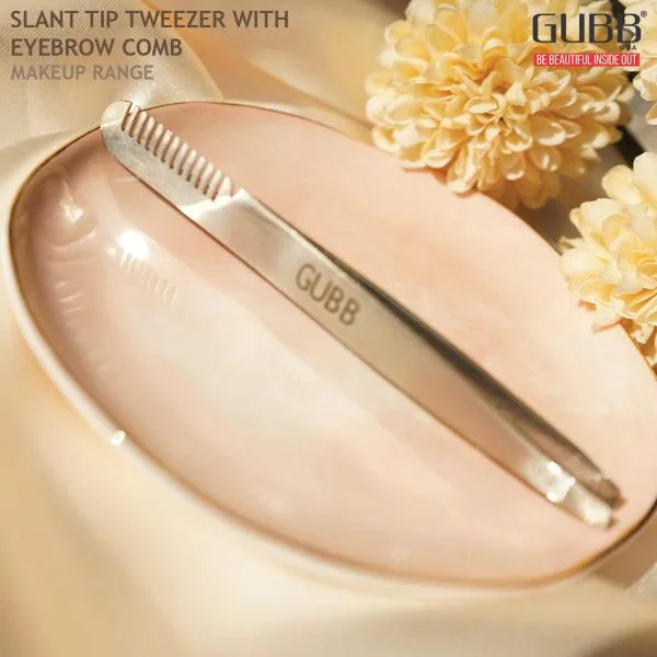 Gubb Slant Tip Bro Comb Tweezer For Eyebrows And Upper Lips With Mirror