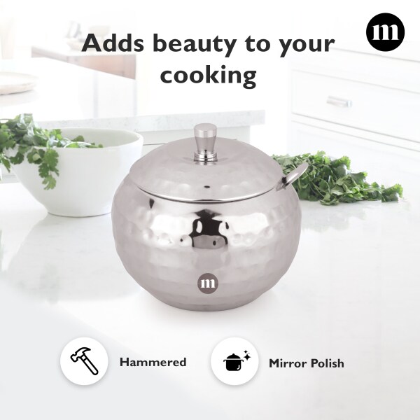 MARU Stainless Steel Hammered Ghee Pot Ghee Pots With Spoon 300ml
