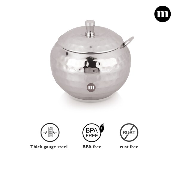 MARU Stainless Steel Hammered Ghee Pot Ghee Pots With Spoon 300ml