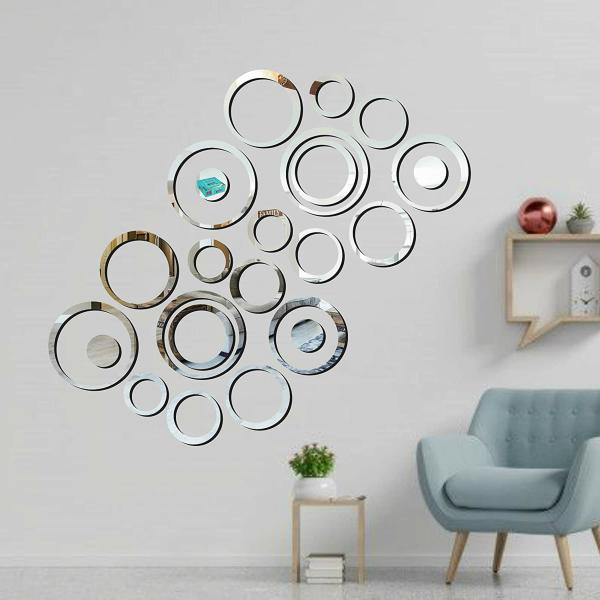 Look Decor Rings And Dots Mirror Silver Wall Stickers 3D Decorative