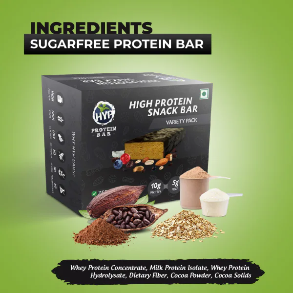 HYP Sugarfree Variety Pack Protein Bars (Pack of 8) No Added Sugars