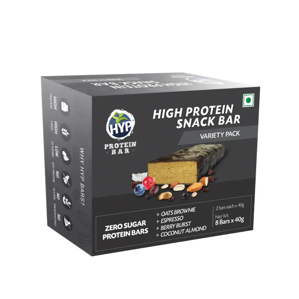 HYP Sugarfree Variety Pack Protein Bars (Pack of 8) No Added Sugars
