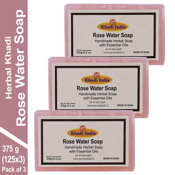 Herbal Khadi NATURAL ROSE WATER HANDMADE SOAP exotic fragrances Glowing Skin & Body Glycerin