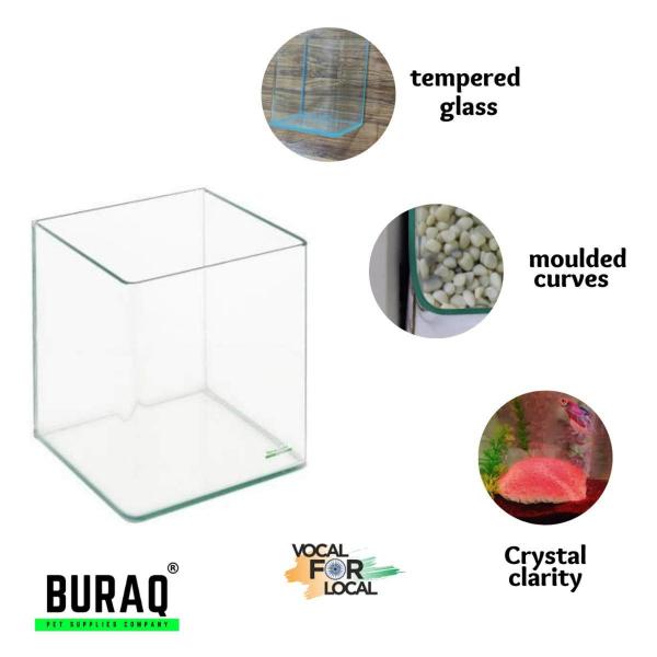 Buraq Curved Moulded Betta Fish Tank Tempered Crystal Clear Glass Fishes Aquarium 20 x15 x15