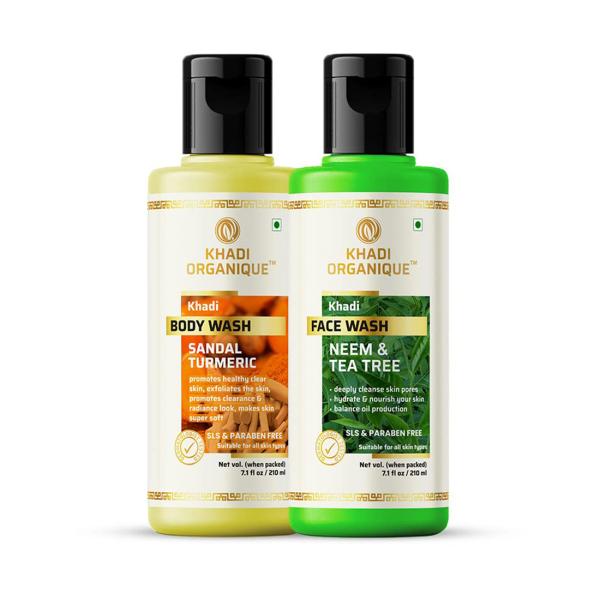 Khadi Organique Sandal Turmeric Body Wash With Neem & Tea Tree Face Wash (Pack of 2) 420 ml