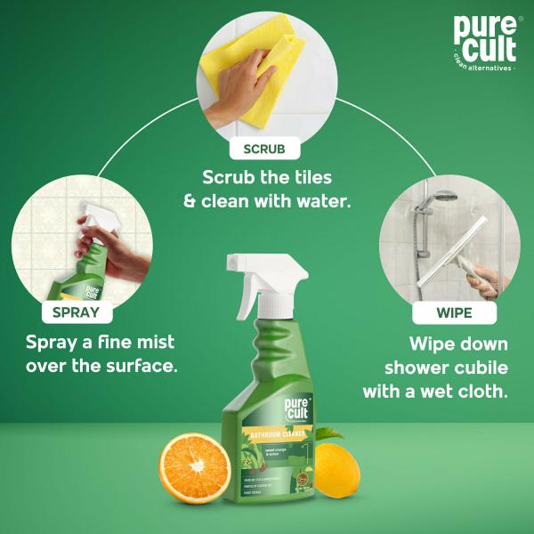 PureCult Bathroom Cleaner spray for Tiles & Shower Glass Cubicle Removes Hardwater Stains