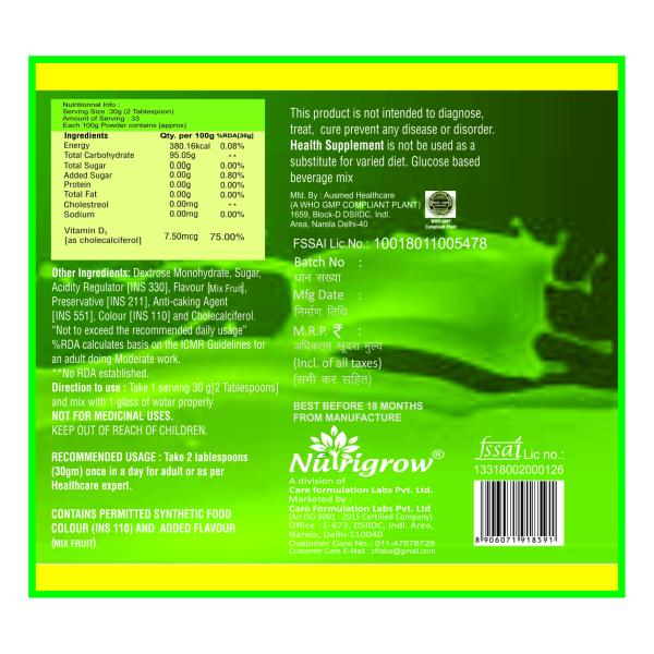 NUTRIGROW Glucose D Mix Fruit with Vitamin D Energy Drink (1 kg, mix