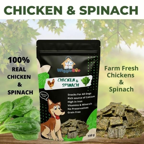 WiggleBoo Chicken & Spinach Dog Treat Protein Rich Fiber Rich