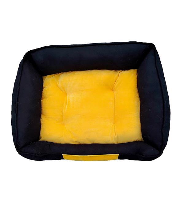 VetKart Yellow And Black Velvet Rectangular Dog Bolster Bed Medium JioMart