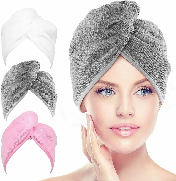 Reny Trade 3 Pack Cotton Hair Towel Wrap, Super Absorbent Hair Drying