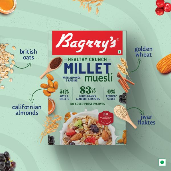 Bagrry's Healthy Crunch Millet Muesli, 500 GM Almond 'N' Raisins 51