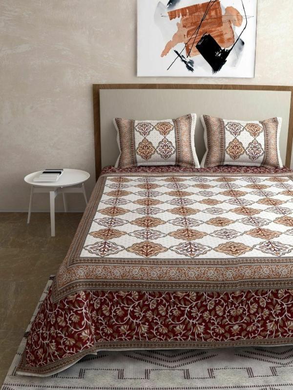 Salona Bichona 100 Cotton 120 Tc Maroon Floral Printed King Size