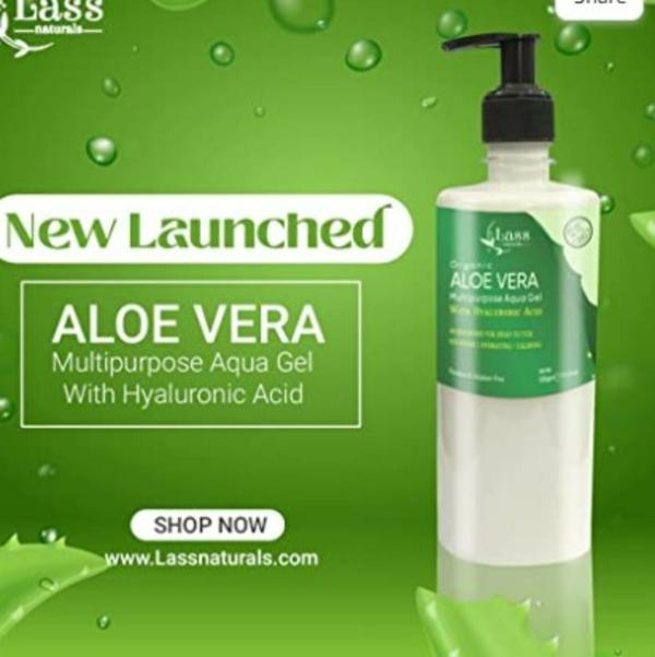 Lass Naturals Head to Toe Aloe Vera Gel with Hyaluronic Acid Ideal for Skin, Face, Acne Scars