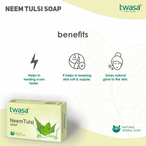 Twasa Herbal Neem Tulsi Bath Soap For Reducing Acne, Pimple And Rashes