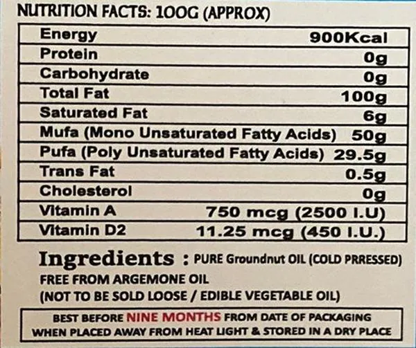 INDO GOLD Organic Ground Nut Oil/ Organic Filtered Groundnut Oil