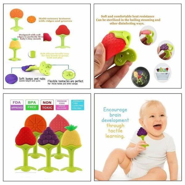 Grest Silicone Grapes Fruit Shape Teether with Dumbler / Sticks Teether