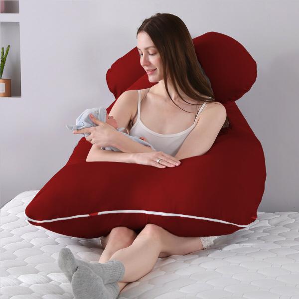 Angel Mommy Luxurious Imported Polycotton Microfibre Solid Pregnancy Pillow Pack of 1(Maroon