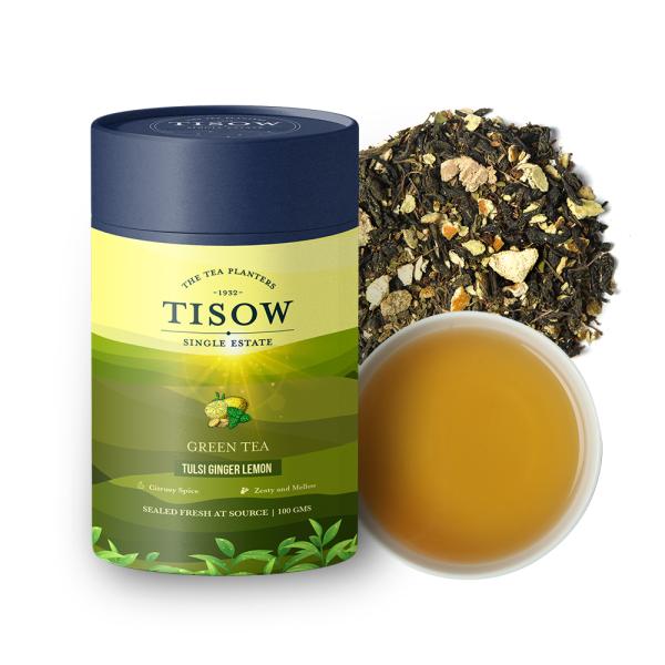 TISOW Tulsi Ginger Lemon Green Tea, 100gm loose Green Tea leaves