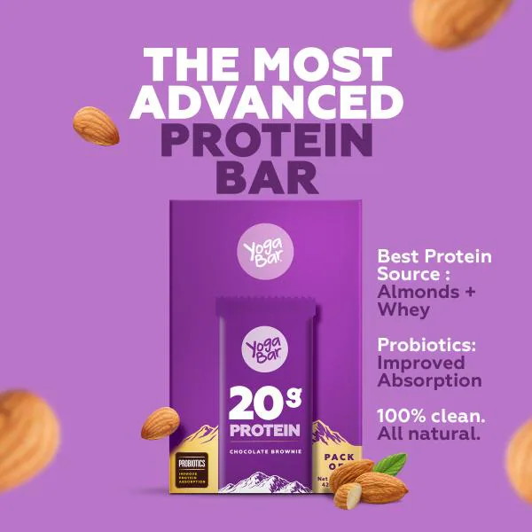 Yogabar Protein Bars No Added Sugar 20g (Pack of 2) Chocolate Brownie