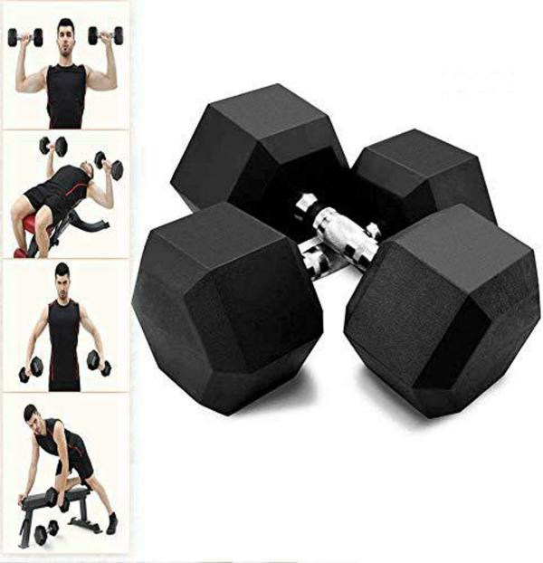COMPASS SPORTS Rubber Dumbbell Set for Men and Women,Black (10kg) Pack