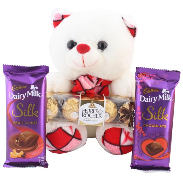 SurpriseForU Chocolate Gift Pack With Beautiful Muffler Teddy Bear