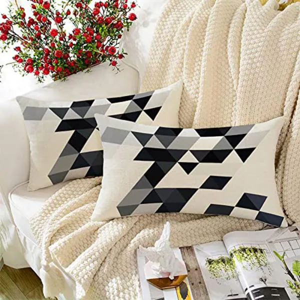 STITCHNEST Printed Cotton Canvas Cushion Cover Pack of 2 Combo, ( 12 x