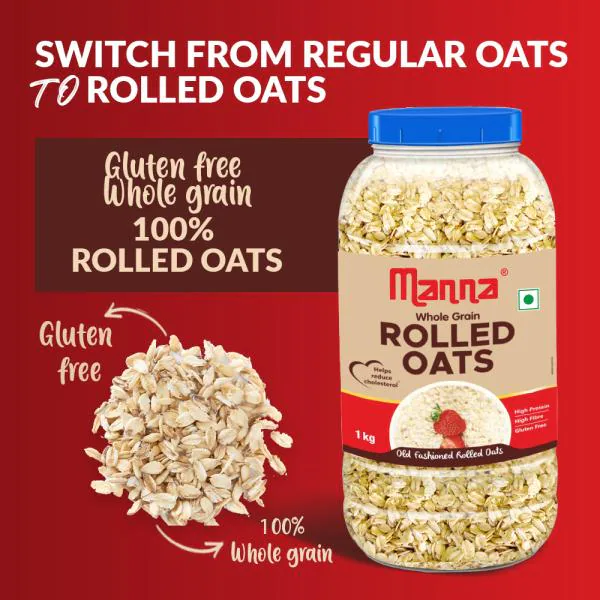 Manna Rolled Oats for Weight Loss 1kg Gluten Free Diabetic Friendly