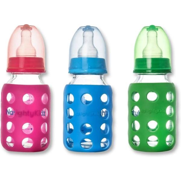 Naughty Kidz Pink, Blue and Green Baby Feeding Bottle 120ml Pack of 3