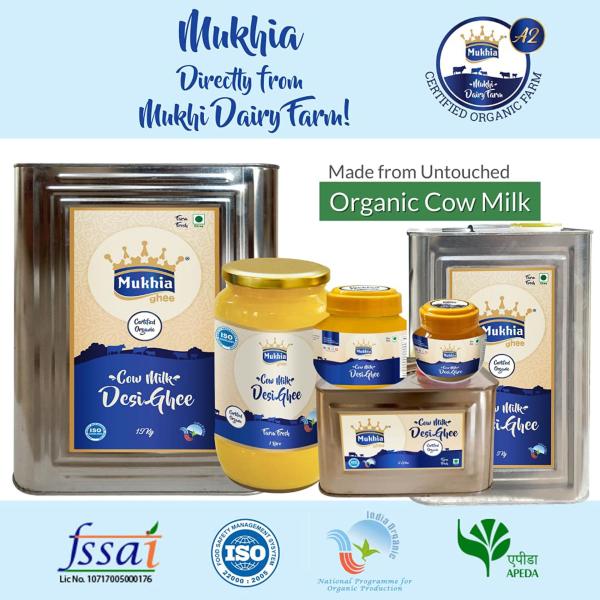 Mukhia A2 Cow Desi Ghee certified organic grass fed ghee 250 ml (Pack
