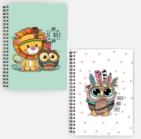 Whats Your Kick Animal Cartoons Inspired A5 Set of 2 Soft Cover Notebook 80  GSM Wiro Binding Notebook Single Line 160 pages Stylish Notebook D6 -  JioMart