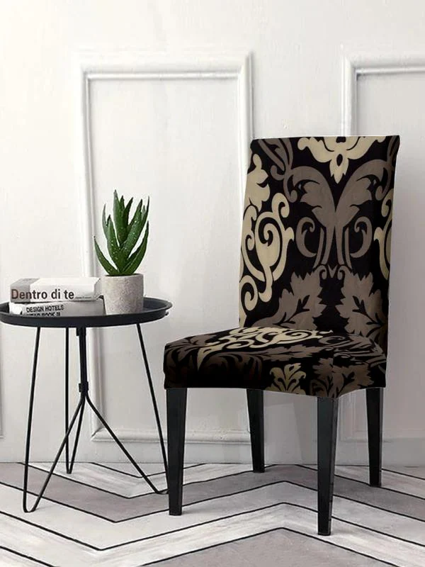 Brown Damask Dining Chair Cover Pack, Damask Dining Room Chair Cover