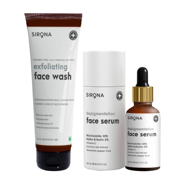 Sirona Depigmentation Face Serum 30ml and Natural Exfoliating Face Wash