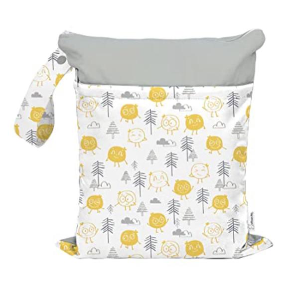Snugkins Yellow Fellow Fabric Cloth Diaper Wet Bag (30 x 36 cm) For
