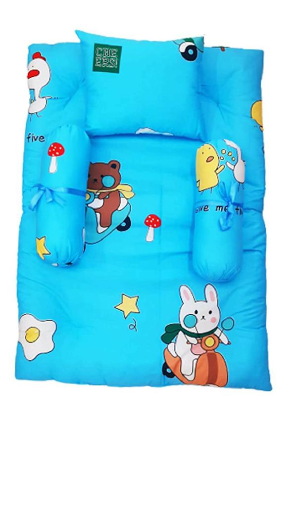 Cuteably Blue New Born Baby Bedding Set With Mattress Neck Pillow And