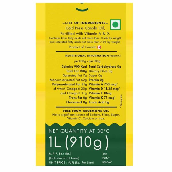 Jivo Canola Cold Press Edible Oil Pack of 2, 1 Ltr each Healthy