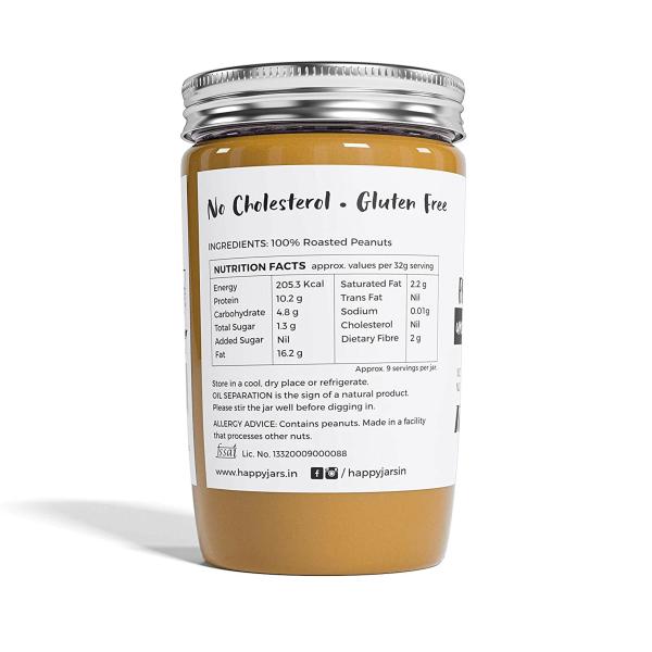 Happy Jars Unsweetened Peanut Butter Crunchy Pure Peanuts, Natural