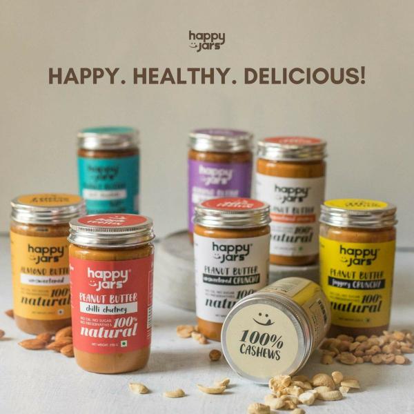 Happy Jars Unsweetened Peanut Butter Crunchy Pure Peanuts, Natural